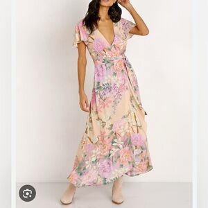 Spell Floral Wrap Maxi Dress in Blush and Pink